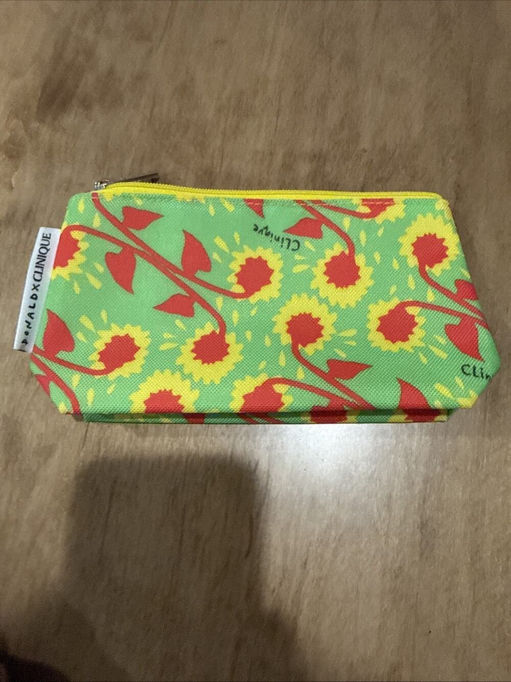 Clinique X Donald Green/Red Cosmetic Bag 8” X 4”
